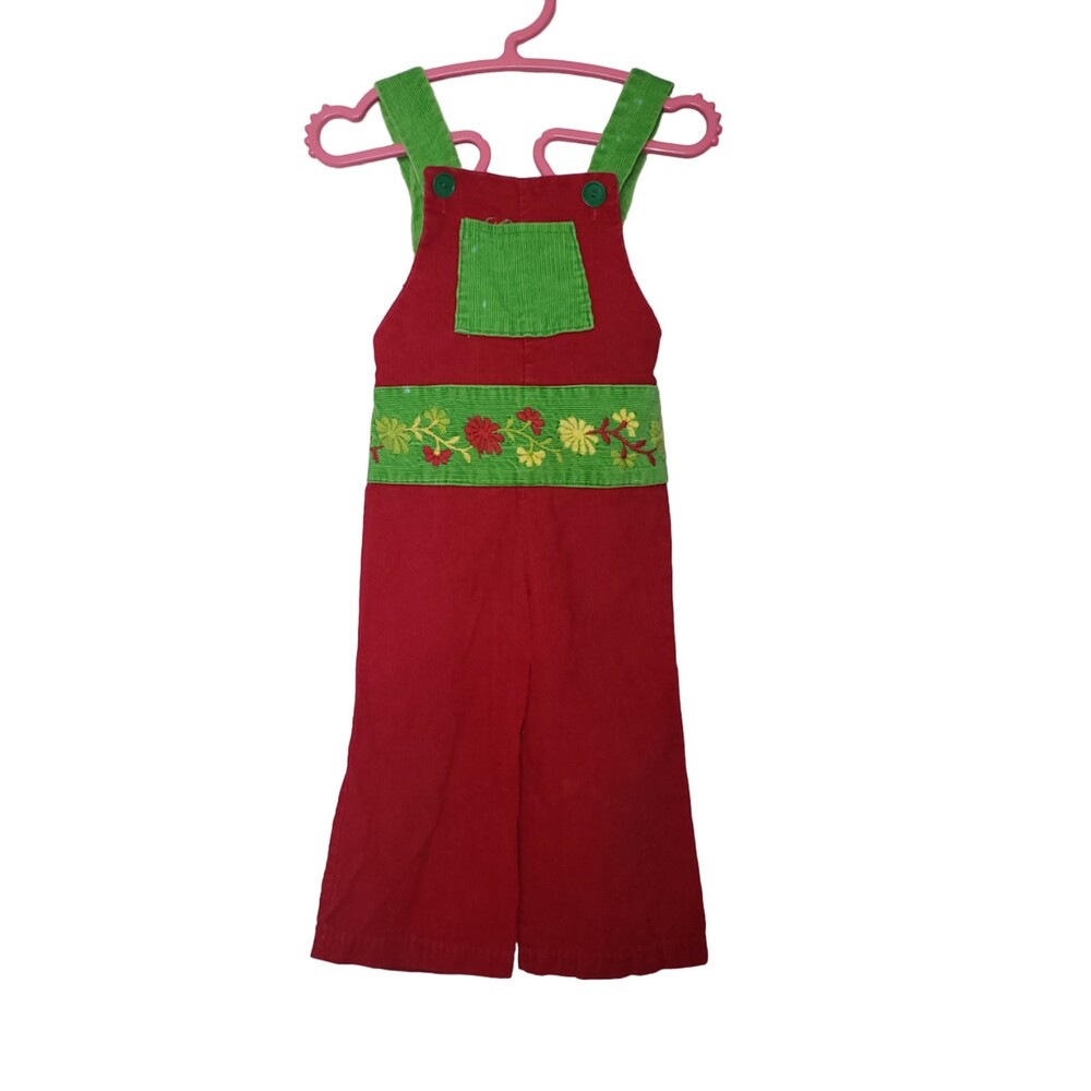 VINTAGE Red and Green Corduroy Overall Jumper